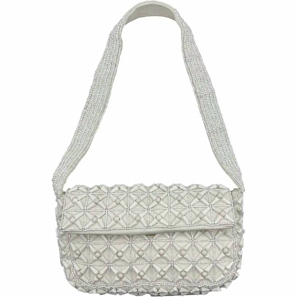 NEW LA CHIC DESIGNS women's double sided beaded shoulder bag in white